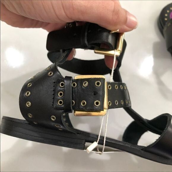 NWOB Barbara Barbieri black/ gold hardware Sandals - Picture 4 of 7